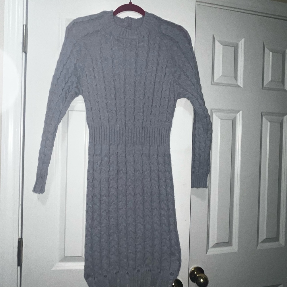Gray Cable Knit Sweater Dress